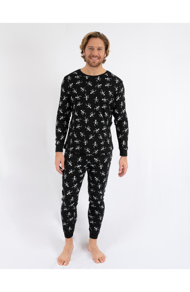 Leveret Men's Cotton Matching Family Halloween Pajamas, Skeleton & Skull Prints, Main, color, Skeleton Black
