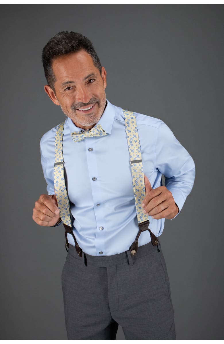 Trafalgar Weldon Floral Silk Button End Suspenders, Alternate, color, Yellow And Light Blue