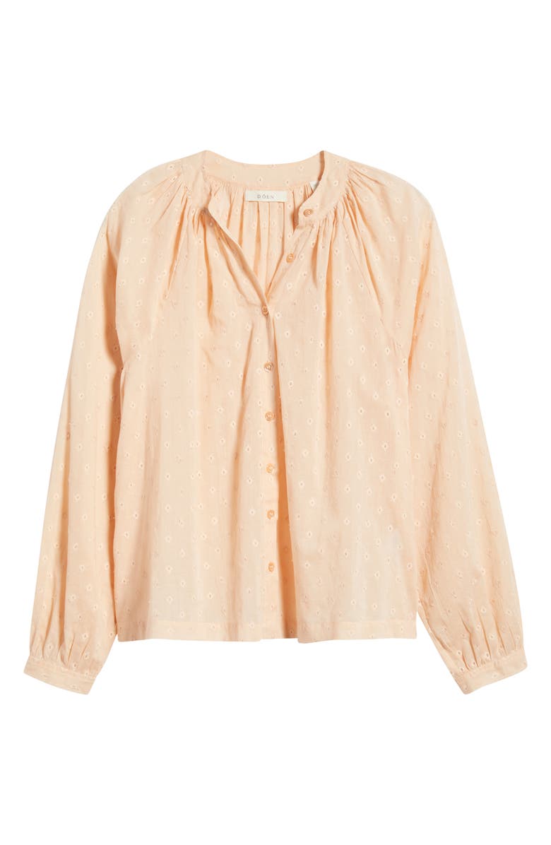 DÔEN Juilenne Diamond Embroidered Organic Cotton Voile Shirt, Alternate, color, Peach Sorbet Marseille
