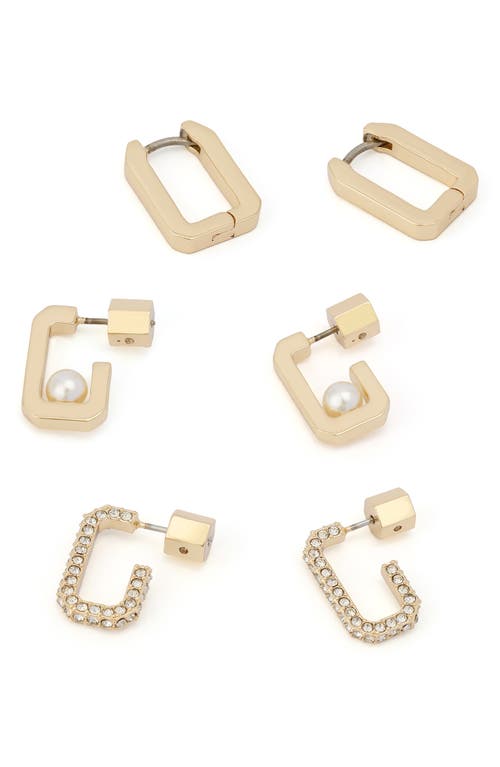 Allsaints Set Of 3 Assorted Hexagon Hoop Earrings In Gold