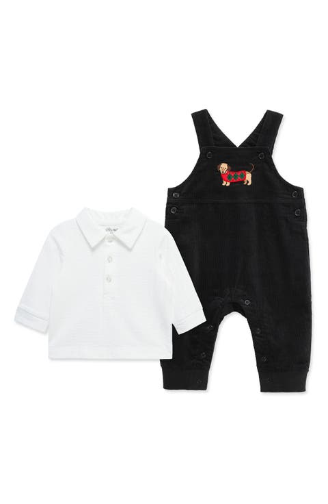 Kids' Holiday Party Pup Corduroy Overalls & Shirt Set (Baby)