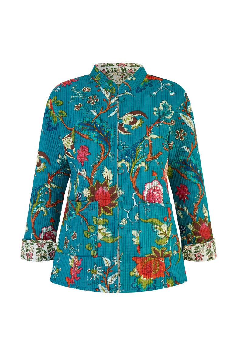 Floral Reversible Cotton Quilted Jacket, Alternate, color, Teal