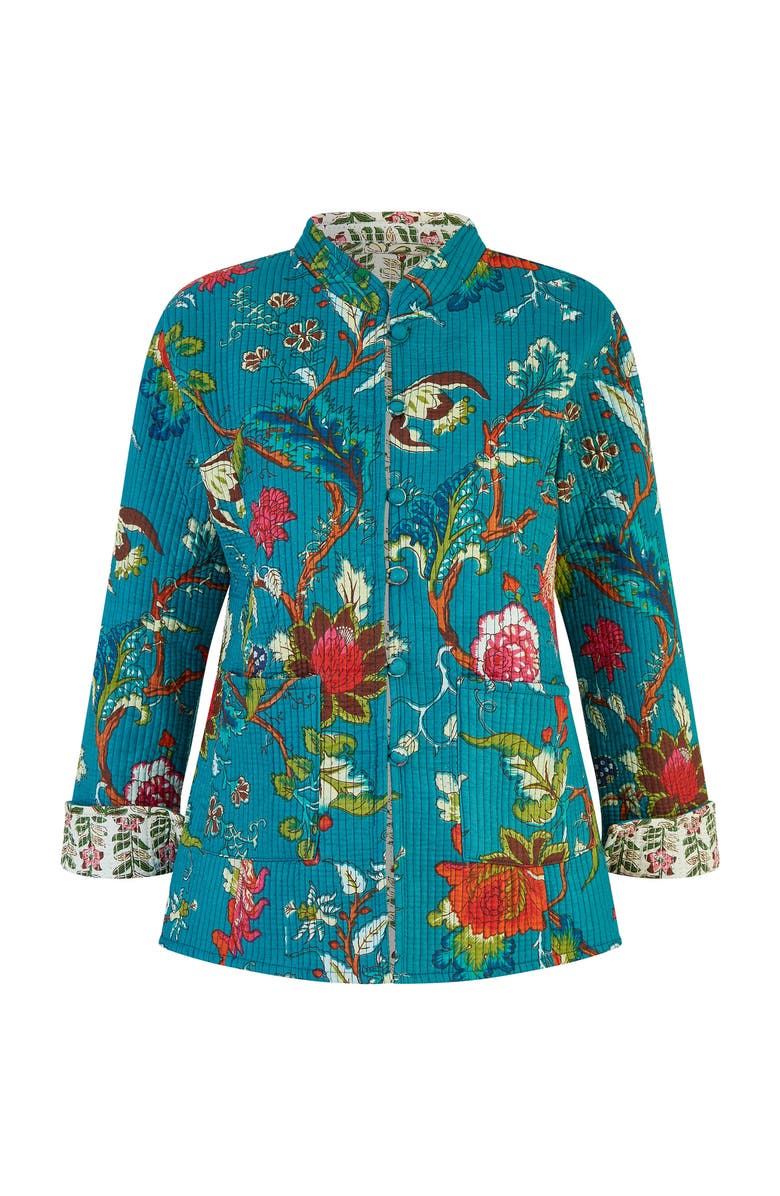 Yumi Floral Reversible Cotton Quilted Jacket, Alternate, color, Teal
