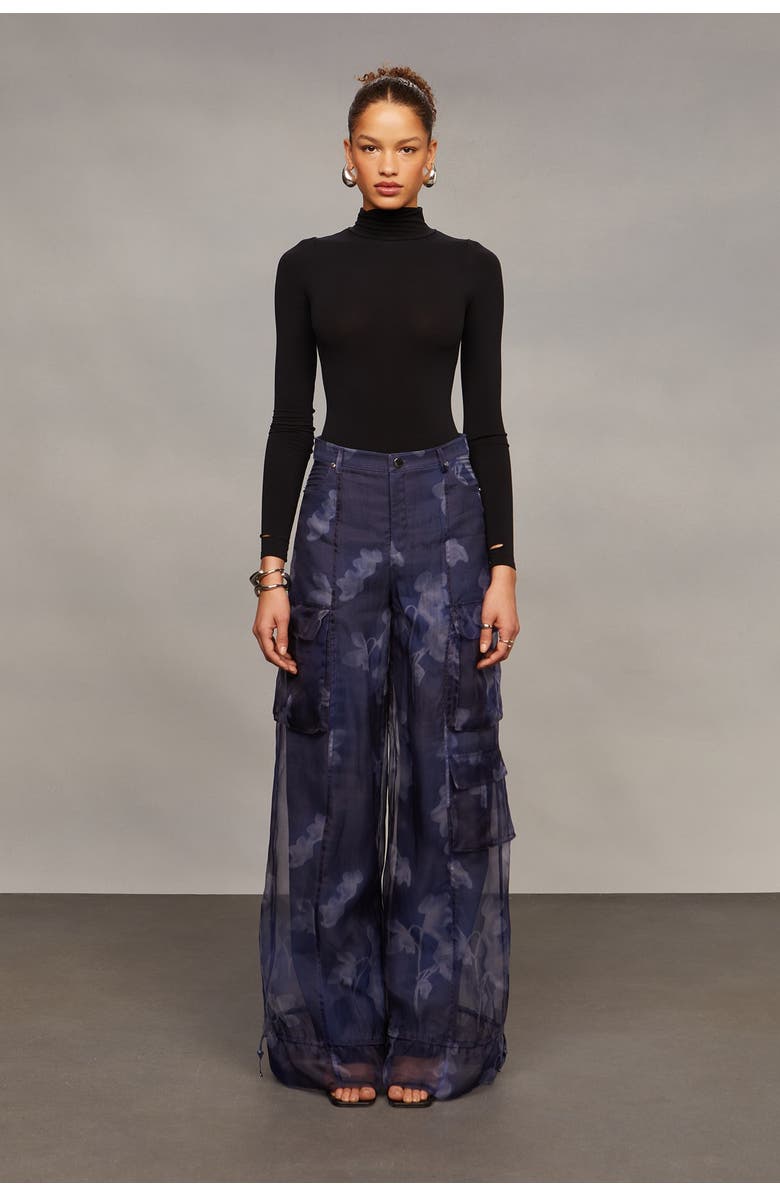 AMUR Bridgette Organza Cargo Pants, Alternate, color, Indigo Luminescent Lily