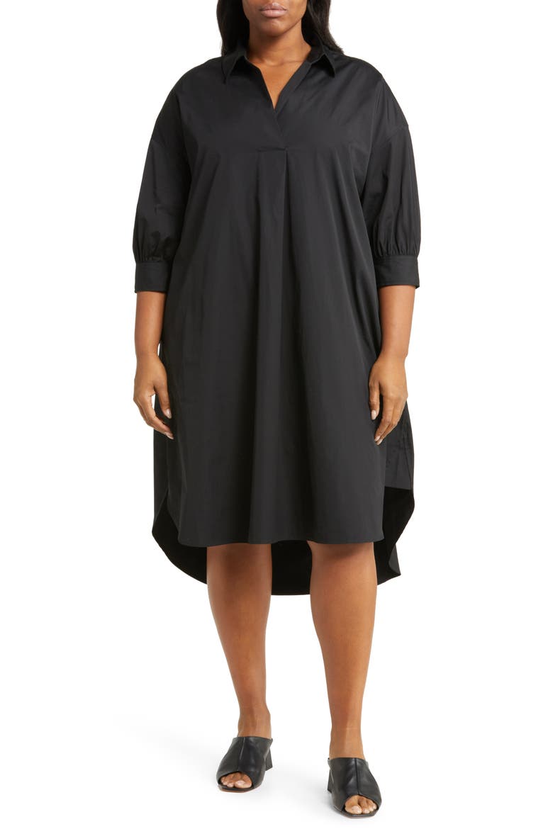 Oversize Cotton Poplin Midi Dress, Main, color, BLACK