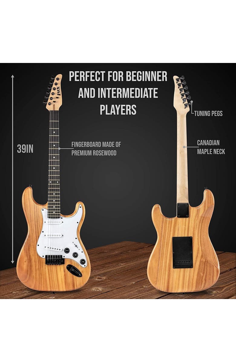 Lyxpro 39 Electric Guitar Kit Bundle w/ 20W Amp, Tuner, Strings, Picks, Strap & Case, Alternate, color, Natural