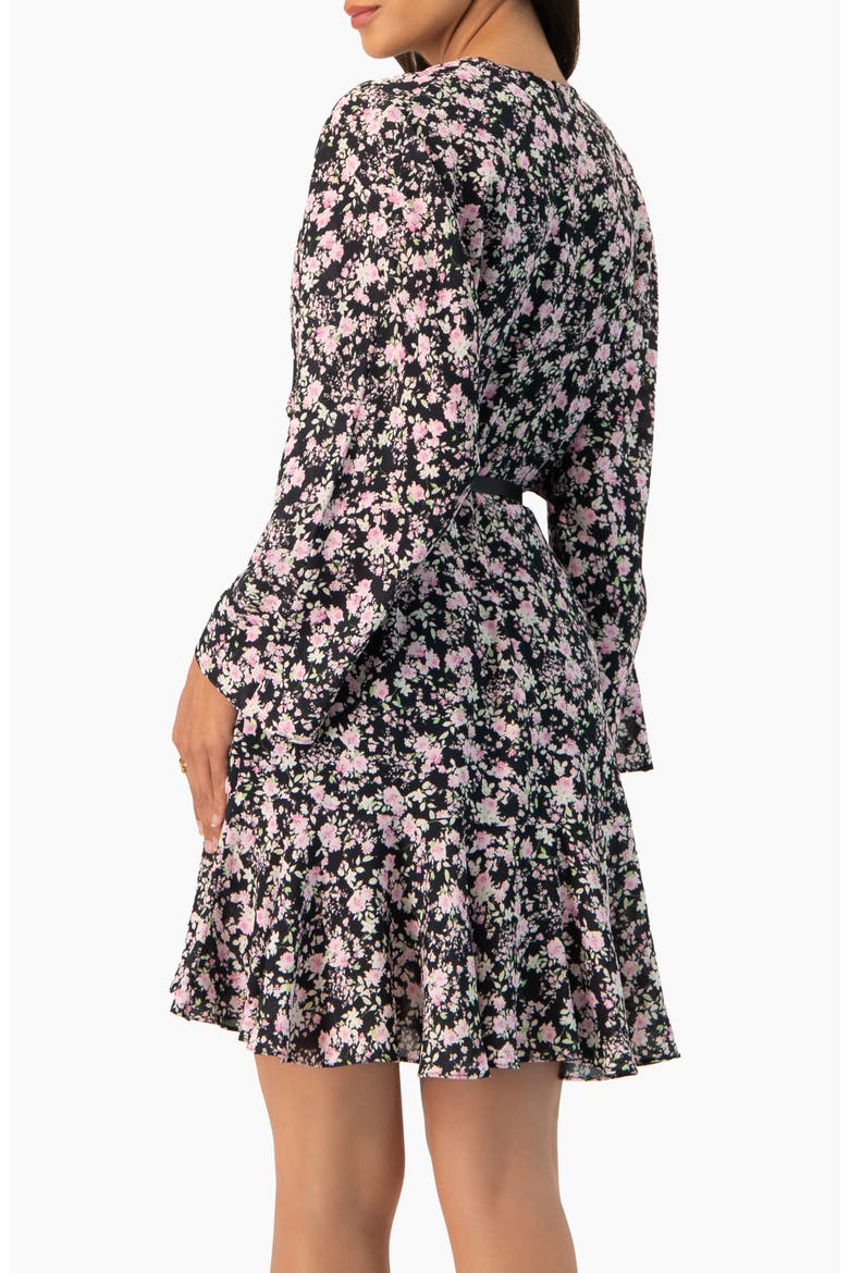 Dolan Sleeve Short Floral V-Neck Dress, Alternate, color, Black