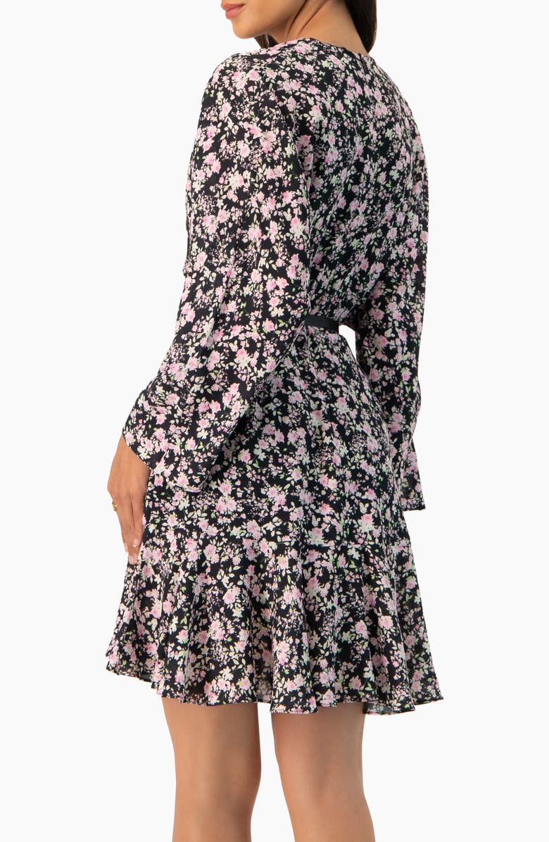 IVONNE Dolan Sleeve Short Floral V-Neck Dress, Alternate, color, Black