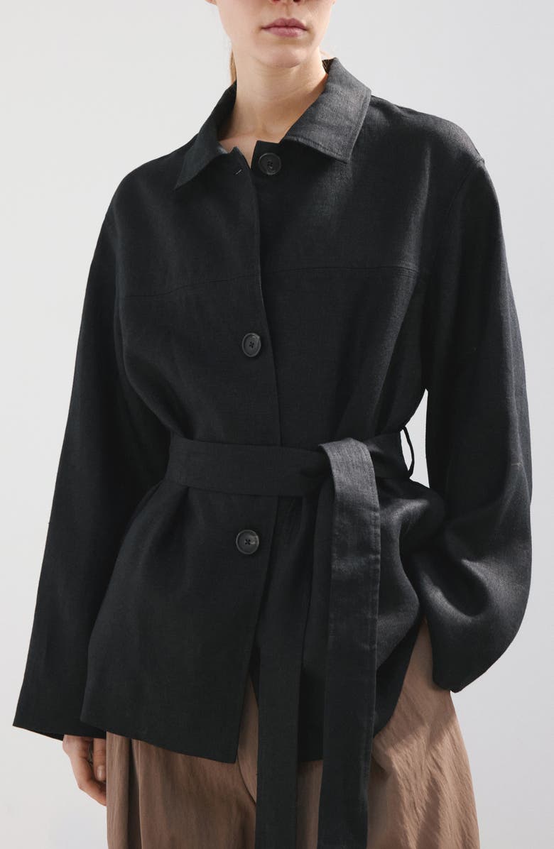MANGO Belted Linen Jacket, Main, color, 