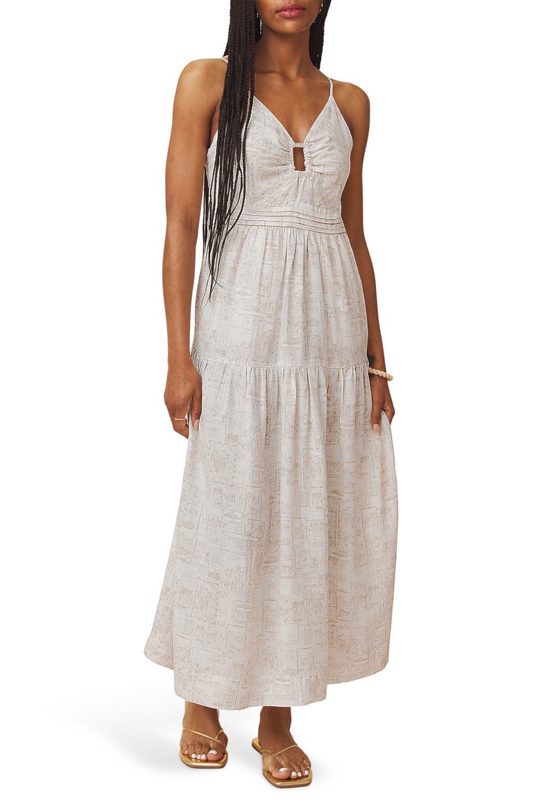 Darcy Stamp Print Maxi Dress, Main, color, LIGHT FAWN/ STAMP PRINT