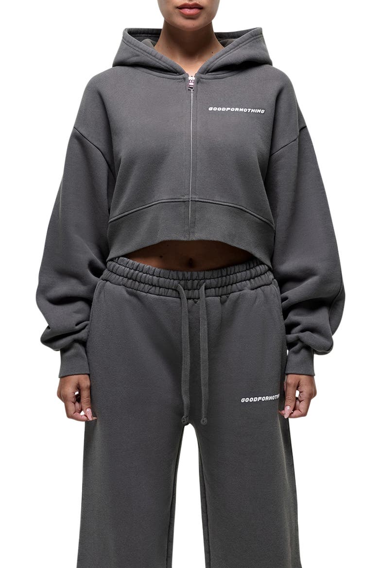 Vintage Grey  Crop Zip Hoodie, Main, color, Grey