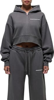Good For Nothing Vintage Grey  Crop Zip Hoodie