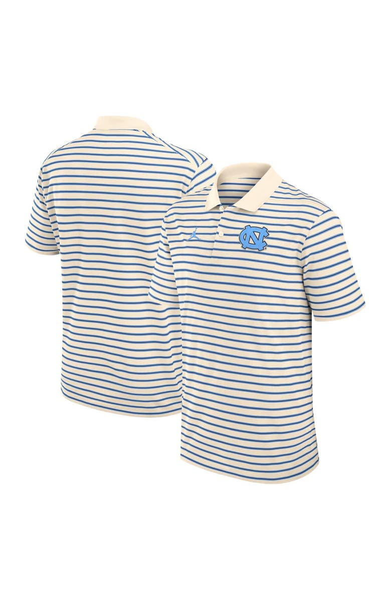 Jordan Brand Men
s Jordan Brand Tan/Carolina Blue North Carolina Tar Heels Primary Logo Striped Dri-FIT Polo, Main, color, Tan