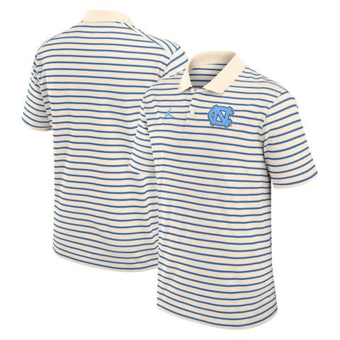 Men
s Jordan Brand Tan/Carolina Blue North Carolina Tar Heels Primary Logo Striped Dri-FIT Polo