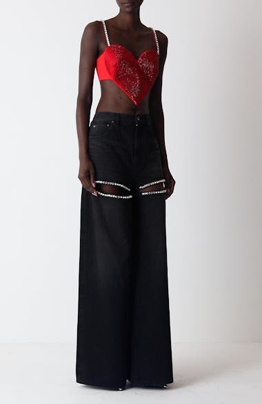 Jeans Area Taille Haute Jambes Larges Avec Cristaux - Taille 27, Neuf Sans étiquette, Prix D'origine 895$