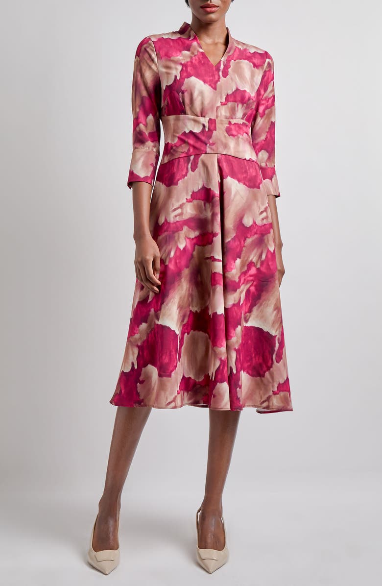 Misook Watercolor Dress, Main, color, Pink Flash/Multi