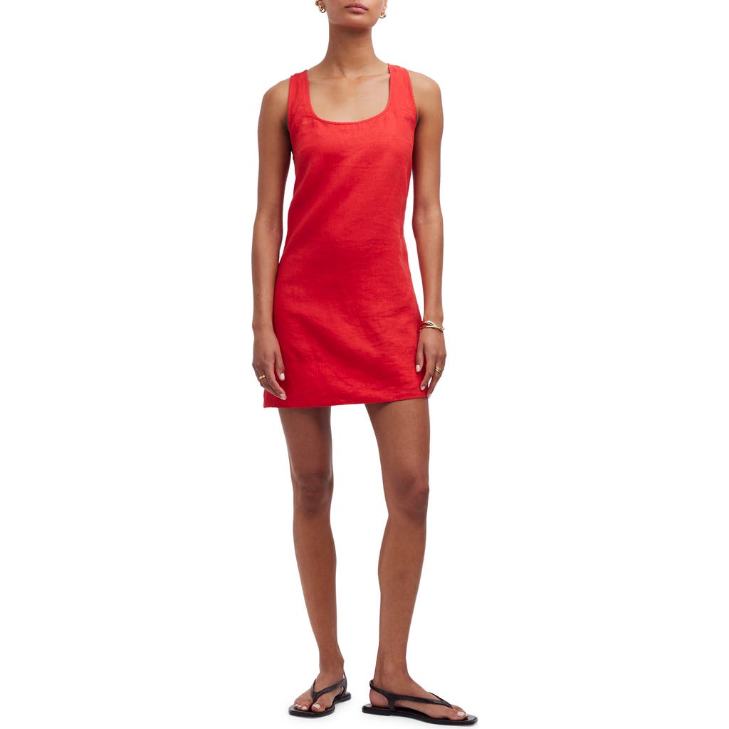 Shop Madewell Cross Back A-line Linen Minidress In Rouge