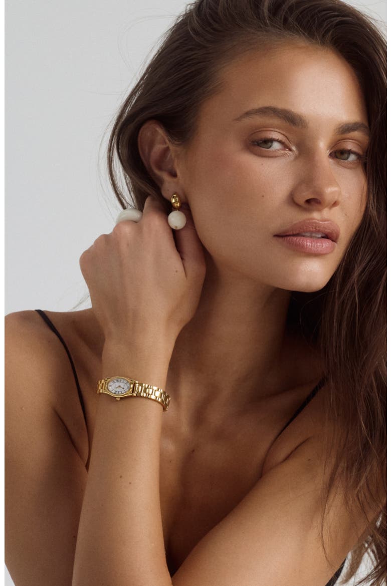 Emmeline Bracelet Watch, 16mm x 24mm, Alternate, color, WHITE / 18K YELLOW GOLD