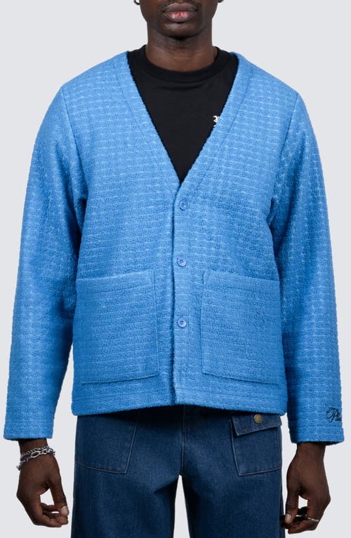 PLEASURES Boredom V-Neck Cardigan in Blue 