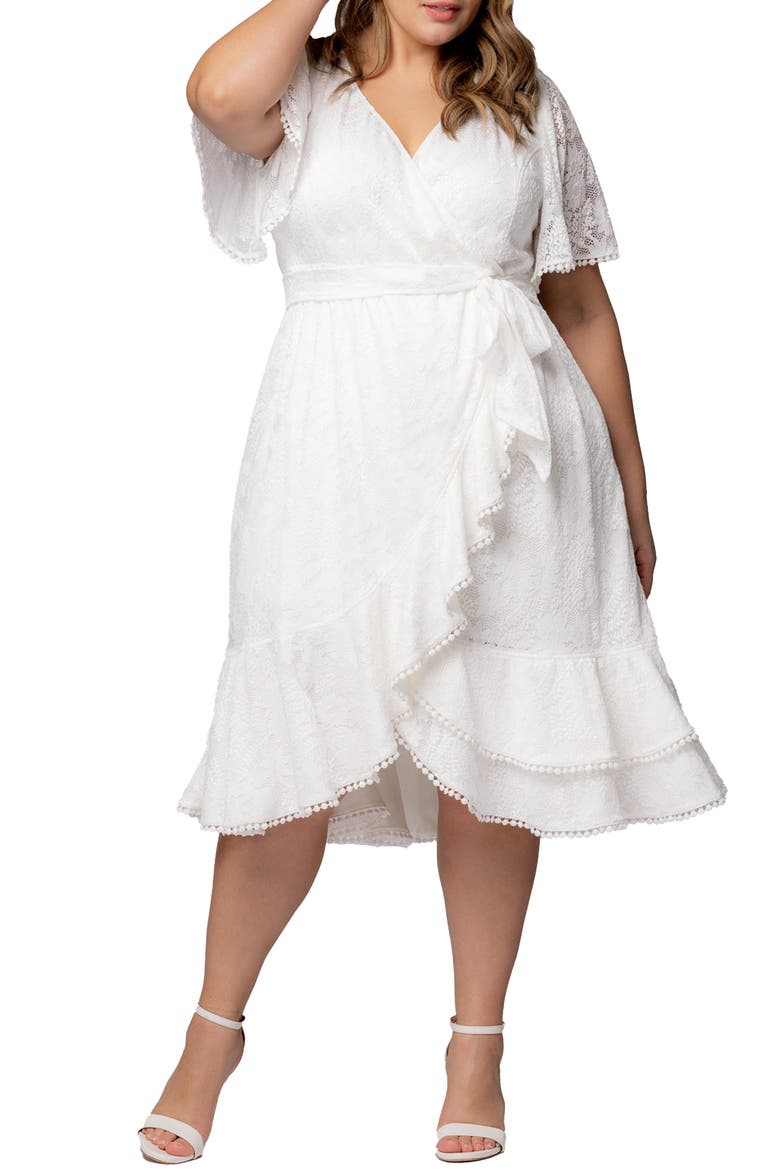 Palermo Lace Faux Wrap Dress, Main, color, WHITE