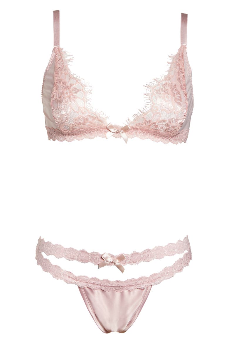 Lace Bralette & Open Gusset Thong Set, Alternate, color, PINK