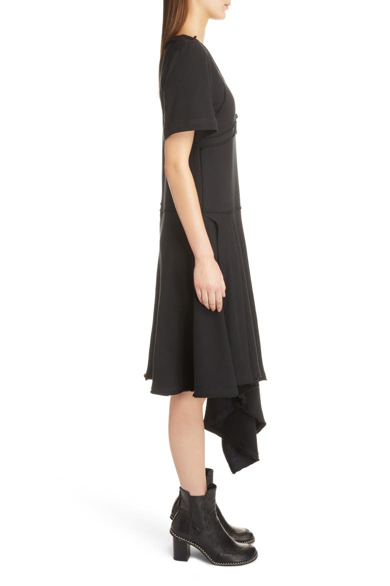 Raw Edge Asymmetrical T-Shirt Dress, Alternate, color, BLACK