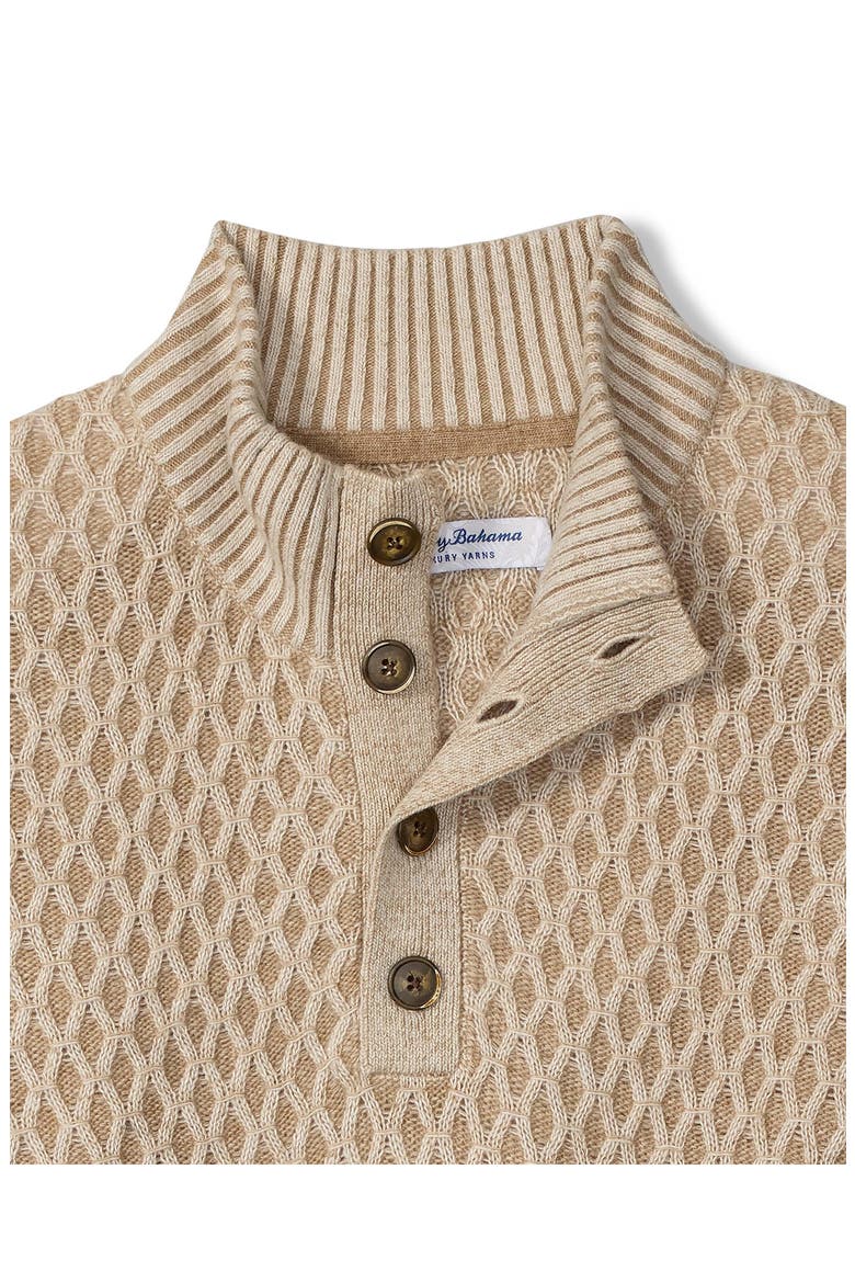 Cross Cable Button Neck Sweater, Alternate, color, HAZELNUT CREAM