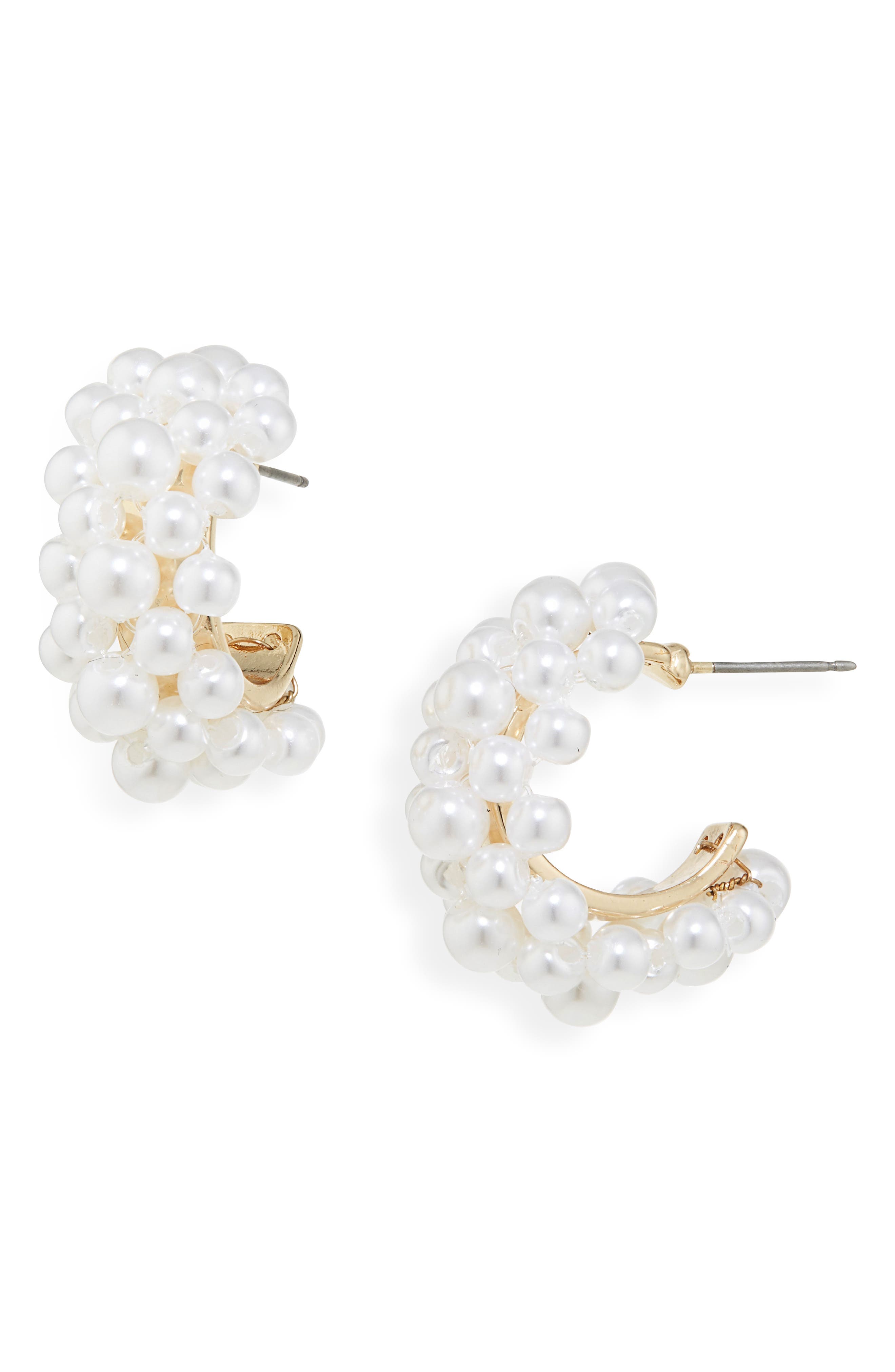 Cara Pearl Cluster Hoop Earrings