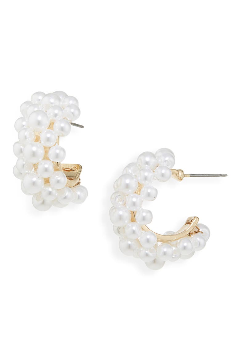 Pearl Cluster Hoop Earrings, Main, color, GOLD/ IVORY