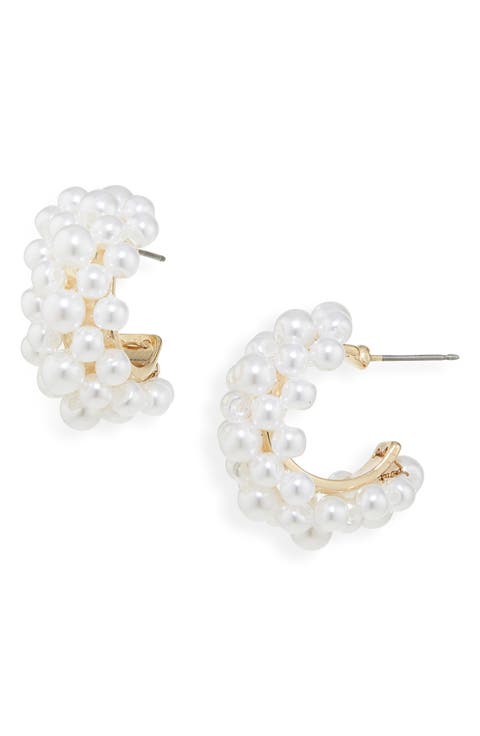Pearl Cluster Hoop Earrings