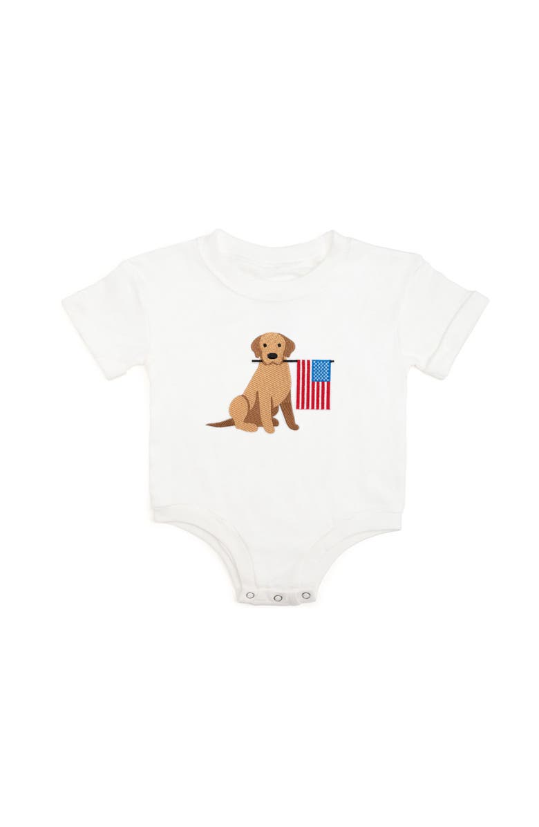 Sweet Wink Patriotic Pup Patch Short Sleeve Romper, Main, color, White