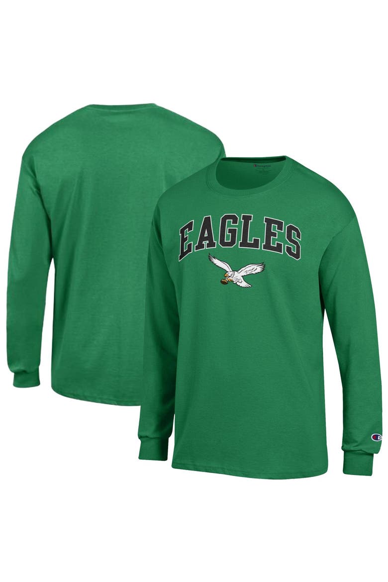 Men's Champion Kelly Green Philadelphia Eagles Arch Over Logo Long Sleeve T-Shirt, Main, color, Kelly Green