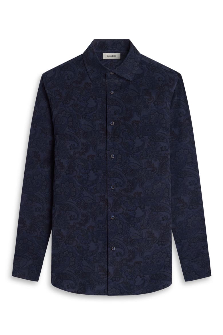 Julian Shaped Fit Paisley Corduroy Button-Up Shirt, Alternate, color, NAVY