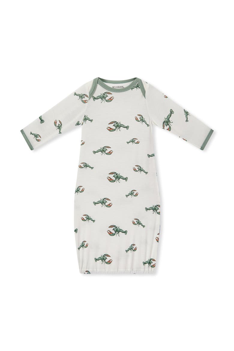 Luxe Stretch Newborn Gown and Hat Set, Alternate, color, Mint Lobster