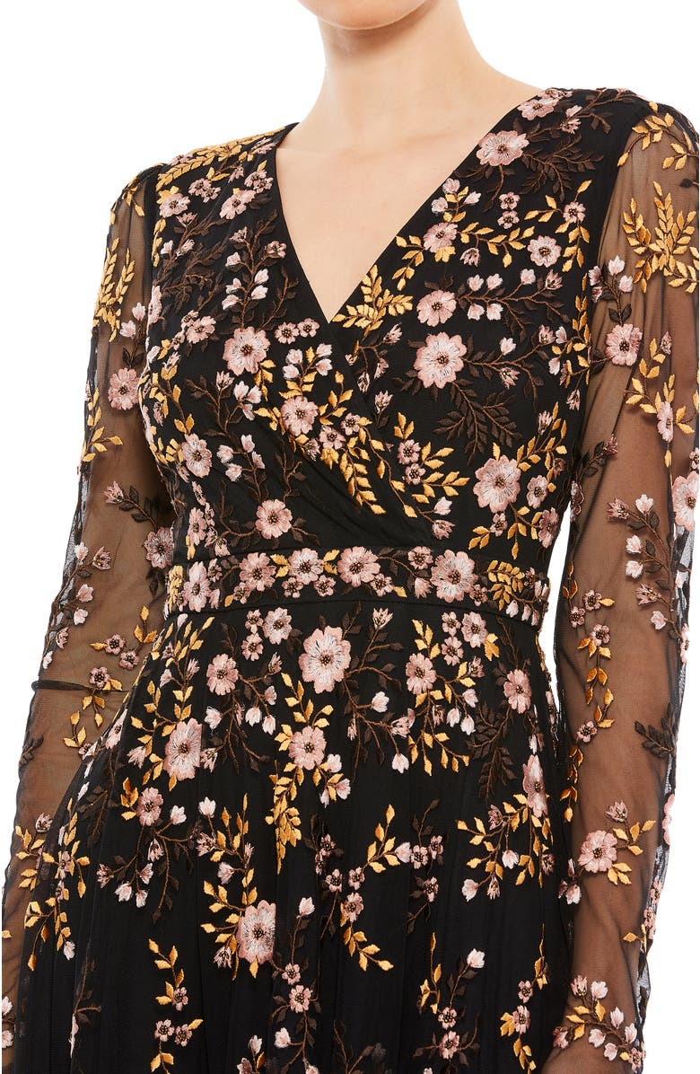 Mac Duggal Floral Embroidered A-Line Cocktail Dress, Alternate, color, Black Multi