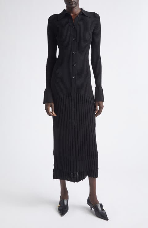 Rosario Point Collar Ribbed Midi Dress