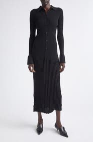 Proenza Schouler Rosario Point Collar Ribbed Midi Dress