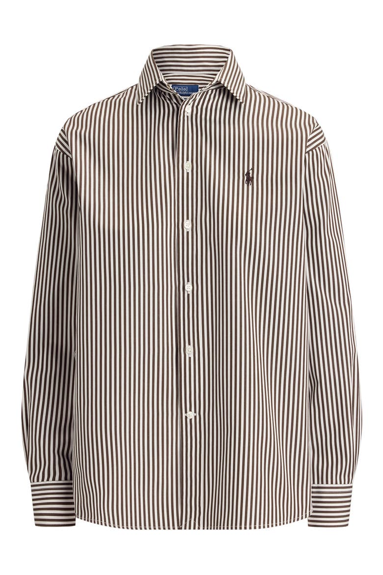 Stripe Relaxed Fit Cotton Button-Up Shirt, Alternate, color, BROWN/ WHITE