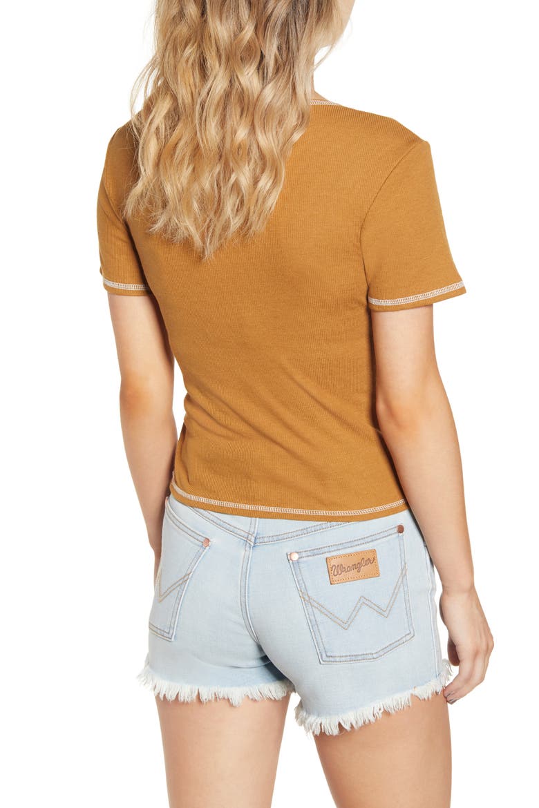 Urban Outfitters Contrast Stitch Ribbed Baby Tee, Alternate, color, SAND