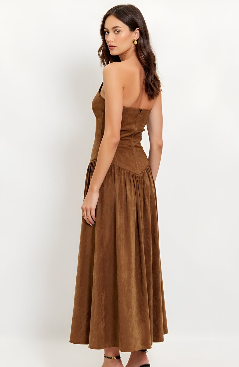 Modenaire Strapless Midi Dress with Fitted Bodice and Flared Skirt, Alternate, color,