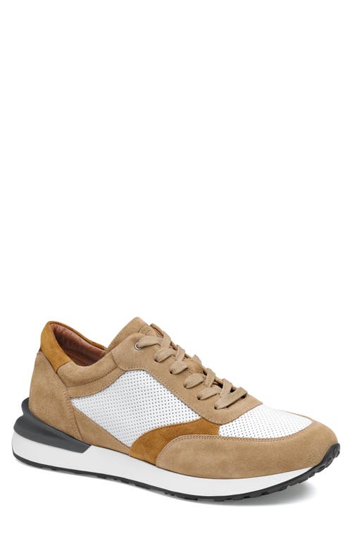 JOHNSTON & MURPHY COLLECTION Briggs Perfed Lace-Up Sneaker in Taupe/Brown/White Italian 