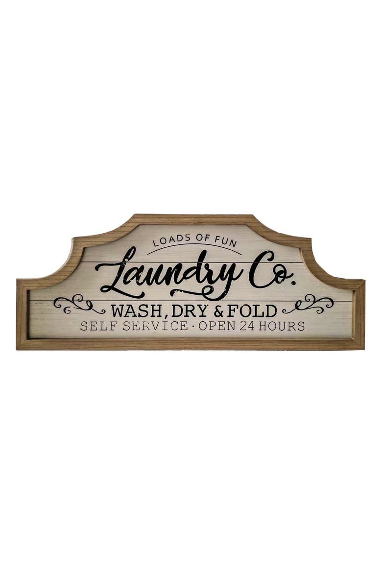 Wood 31.5 in. White Loads of Fun Laundry Arch Top Wall Sign, Main, color, White