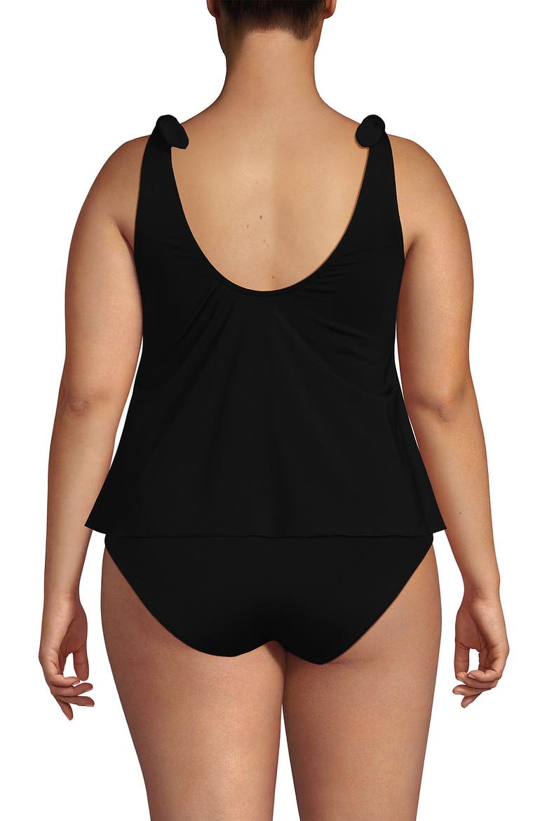Chlorine Resistant V-neck Shoulder Tie Flutter Tankini Swimsuit Top, Alternate, color, Black