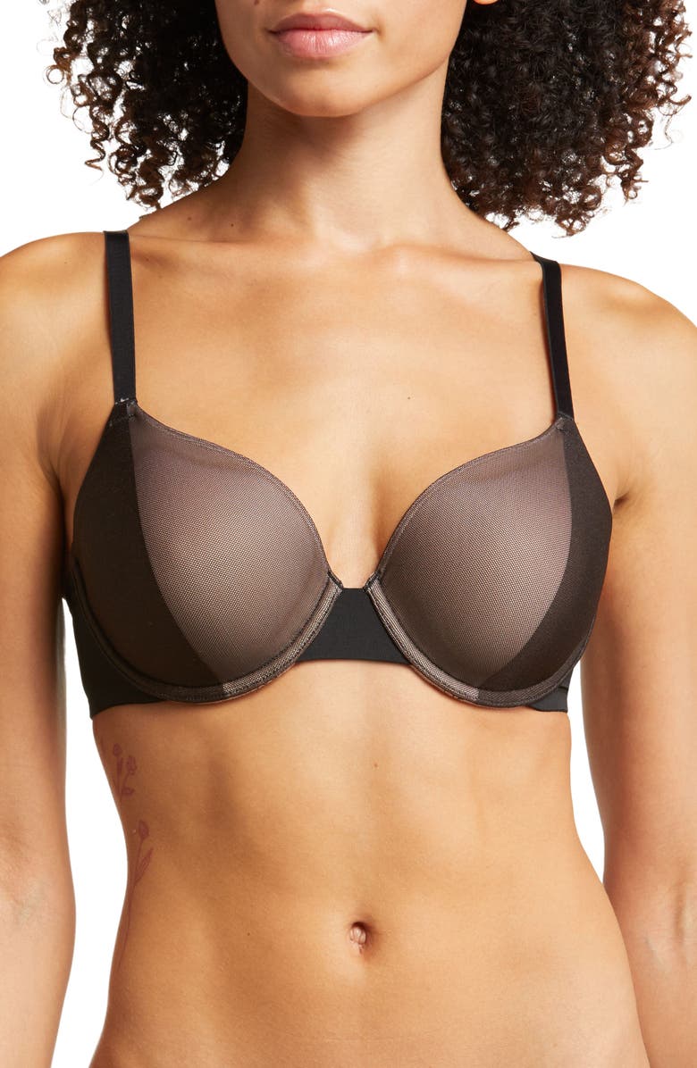 Natori Side Effect Contour T-Shirt Bra, Main, color, Black/ Cafe