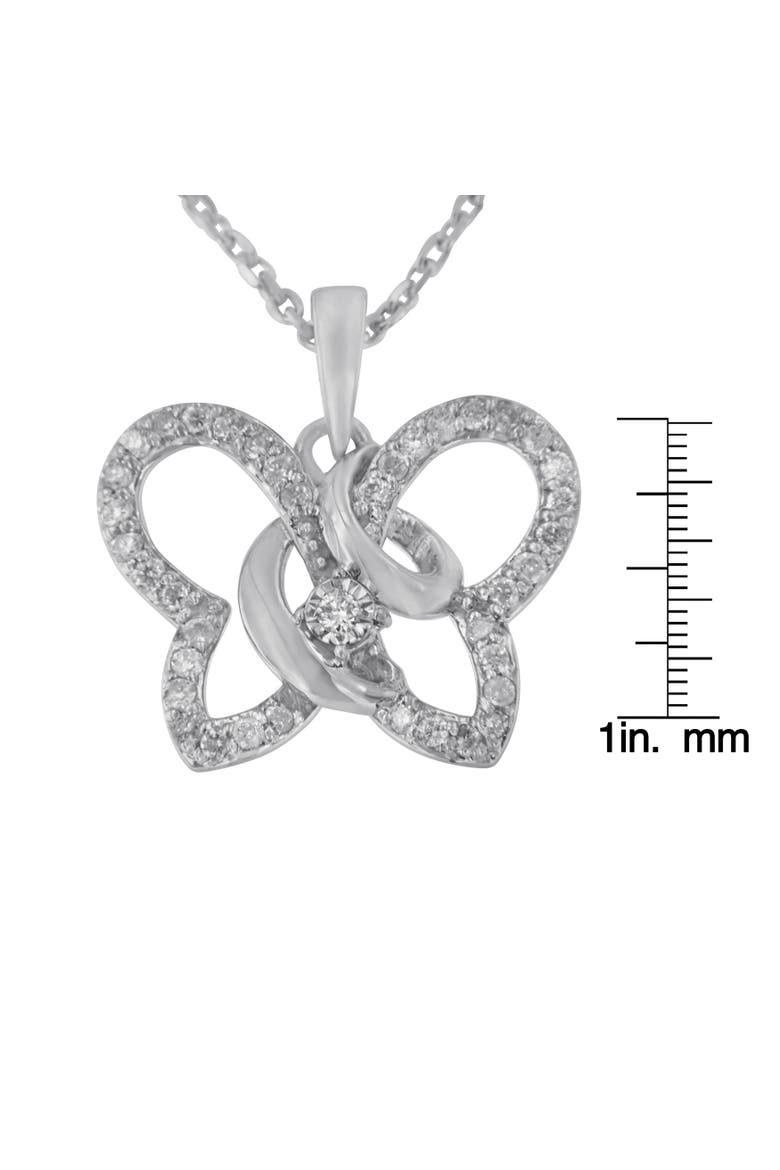 Silver 1/4 cttw Prong-Set Diamond Butterfly 18" Pendant Necklace, Alternate, color, White