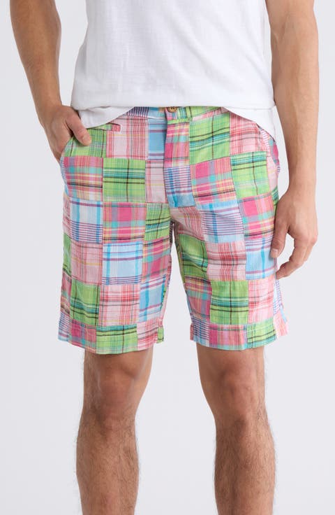Patchwork Madras Flat Front Shorts
