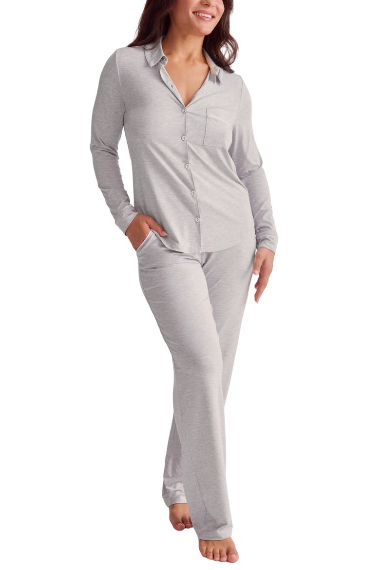Satin Trim Jersey Pajamas, Main, color, HEATHER GREY/ CHANTILLY