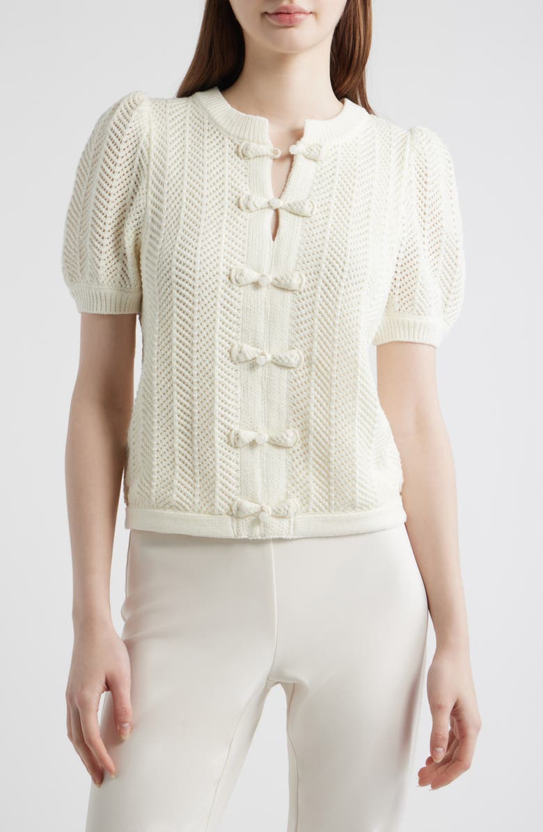 Elie Tahari The Billie Bow Cardigan, Main, color, Sky White