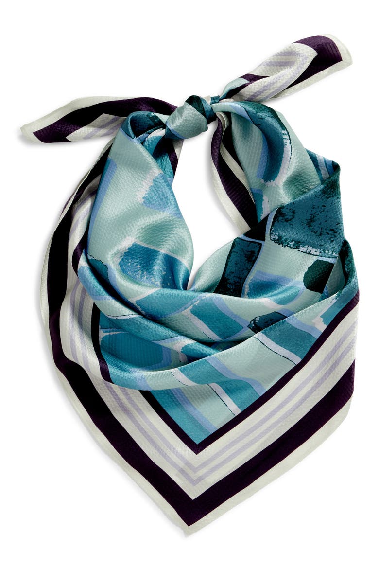 Oversized Silk Square Scarf, Alternate, color, TEAL MIST BRUSHED GRID