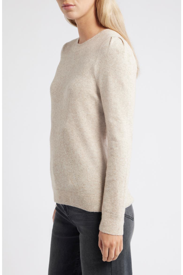 Pointelle Detail Crewneck Sweater, Alternate, color, TAN DOESKIN HEATHER